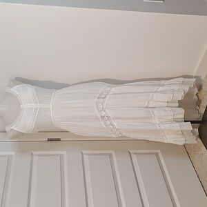 Beach Wedding Boho White Lace Maxi Dress| S| Embroidered Crochet | High Low Hem